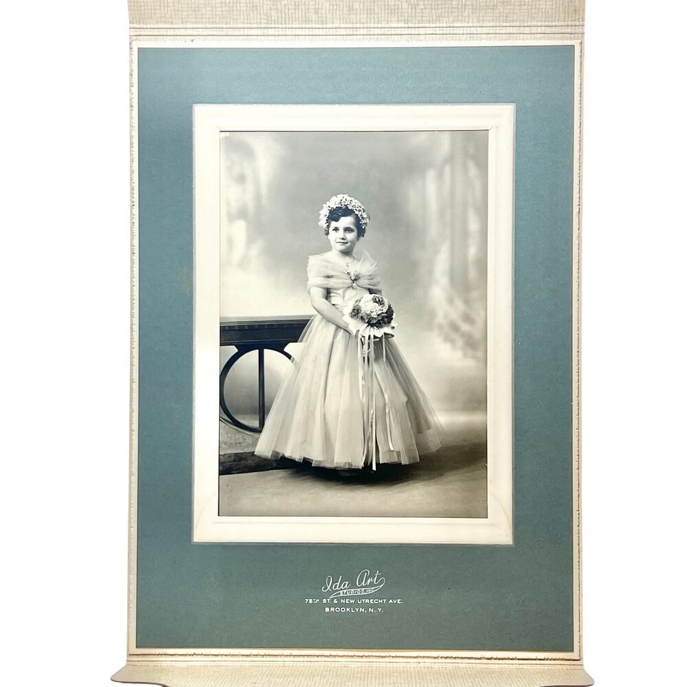 Antique First Communion Portrait Photograph Young Girl 1930s Ida Art Studios NY
